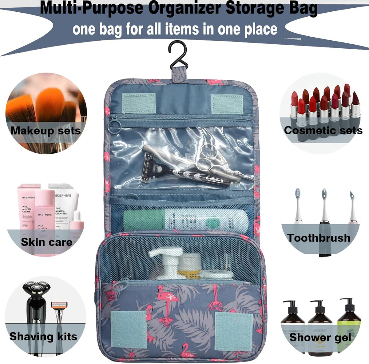 Hanging Travel Toiletry Bag Women's Cosmetic Organizer Makeup Pouch Men's Shaving Kits With Handle (Yellow Lemon)