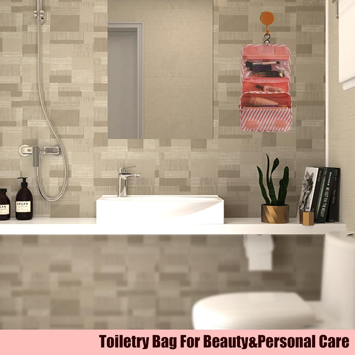Hanging Travel Toiletry Bag Women's Cosmetic Organizer Makeup Pouch Men's Shaving Kits With Handle (Yellow Lemon)