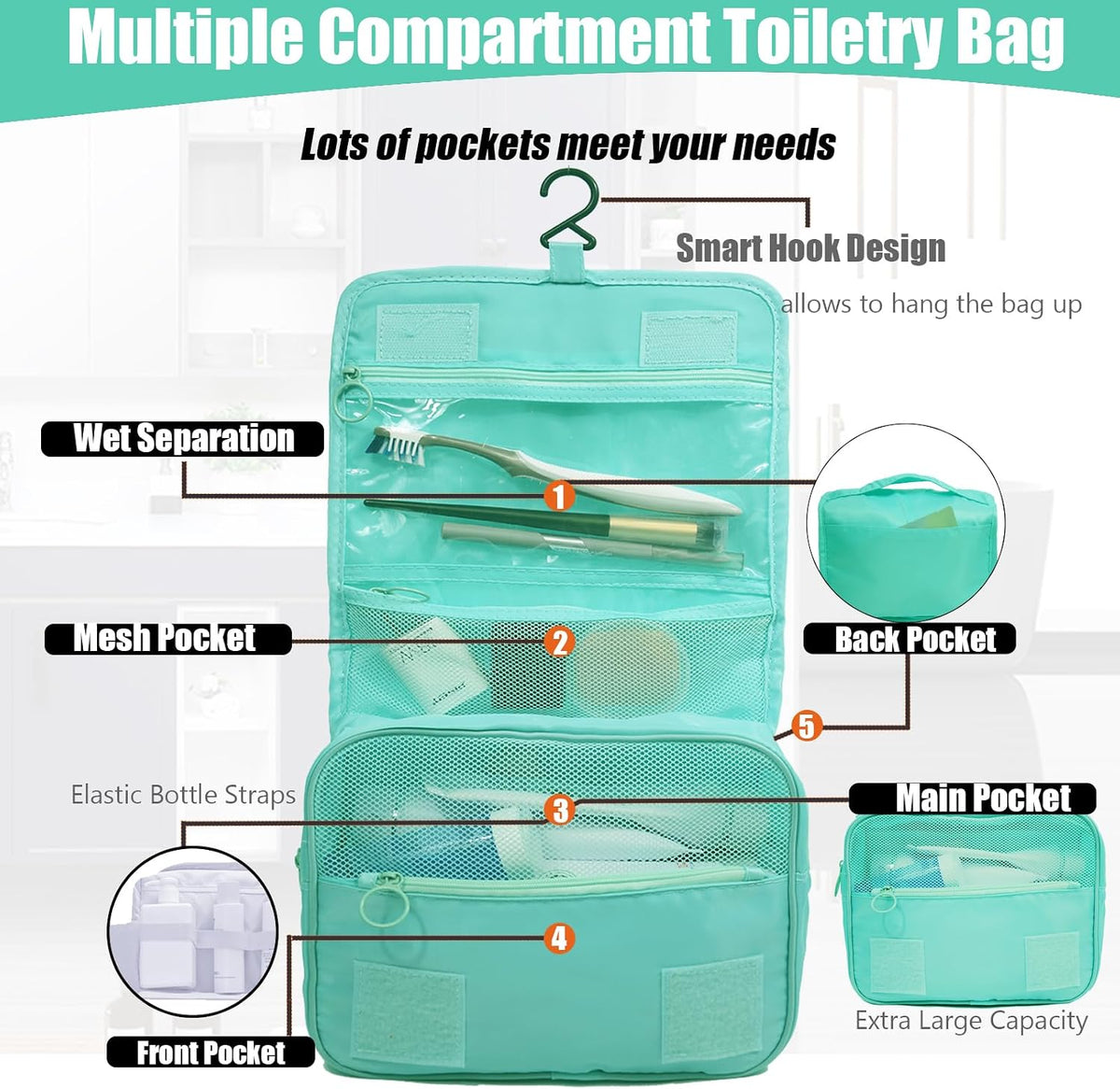 Hanging Travel Toiletry Bag Women's Cosmetic Organizer Makeup Pouch Men's Shaving Kits With Handle (Yellow Lemon)
