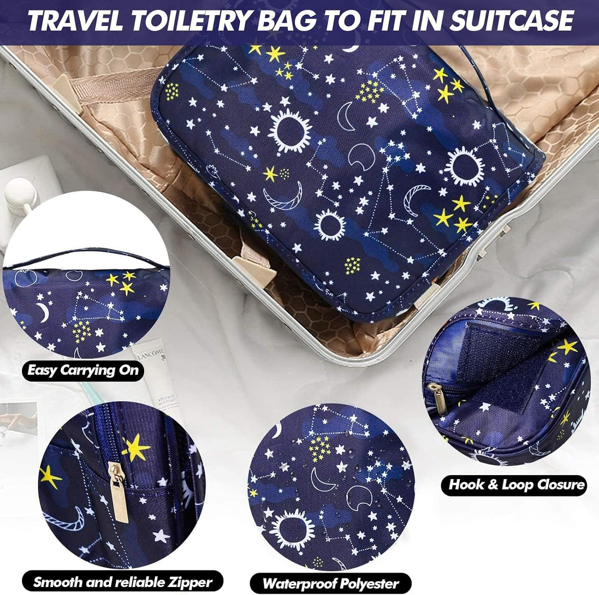 Hanging Travel Toiletry Bag Women's Cosmetic Organizer Makeup Pouch Men's Shaving Kits With Handle (Yellow Lemon)