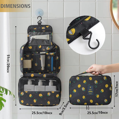 Hanging Travel Toiletry Bag Women's Cosmetic Organizer Makeup Pouch Men's Shaving Kits With Handle (Yellow Lemon)