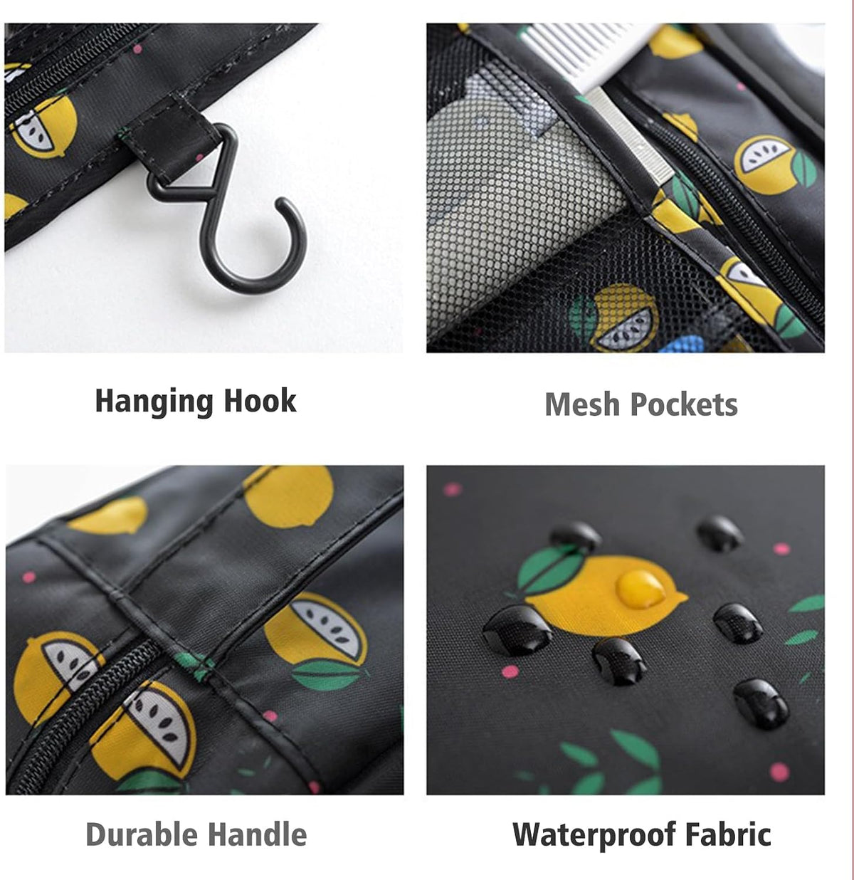 Hanging Travel Toiletry Bag Women's Cosmetic Organizer Makeup Pouch Men's Shaving Kits With Handle (Yellow Lemon)