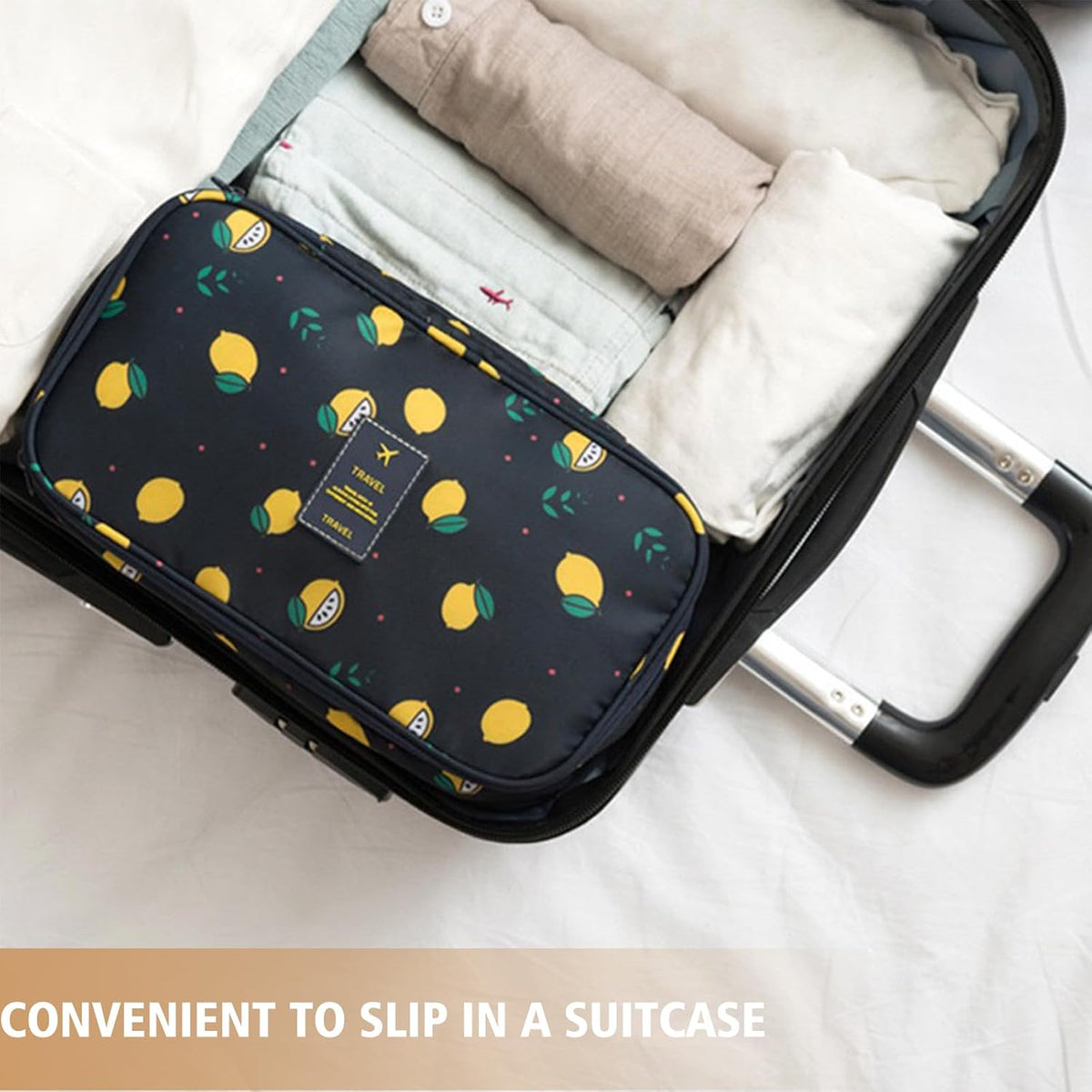 Hanging Travel Toiletry Bag Women's Cosmetic Organizer Makeup Pouch Men's Shaving Kits With Handle (Yellow Lemon)