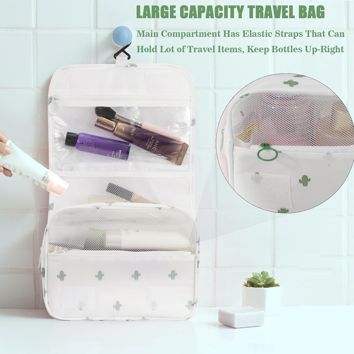 Hanging Travel Toiletry Bag Women's Cosmetic Organizer Makeup Pouch Men's Shaving Kits With Handle (Yellow Lemon)