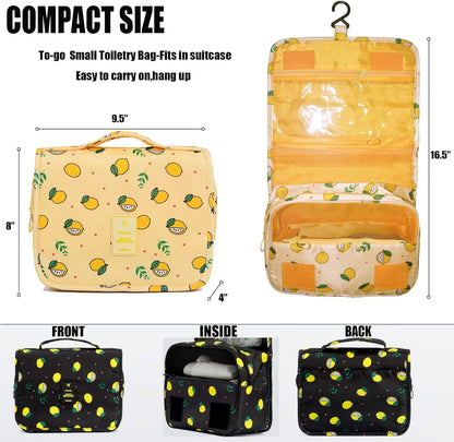 Hanging Travel Toiletry Bag Women's Cosmetic Organizer Makeup Pouch Men's Shaving Kits With Handle (Yellow Lemon)