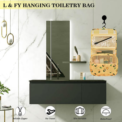 Hanging Travel Toiletry Bag Women's Cosmetic Organizer Makeup Pouch Men's Shaving Kits With Handle (Yellow Lemon)