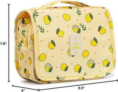 Hanging Travel Toiletry Bag Women's Cosmetic Organizer Makeup Pouch Men's Shaving Kits With Handle (Yellow Lemon)