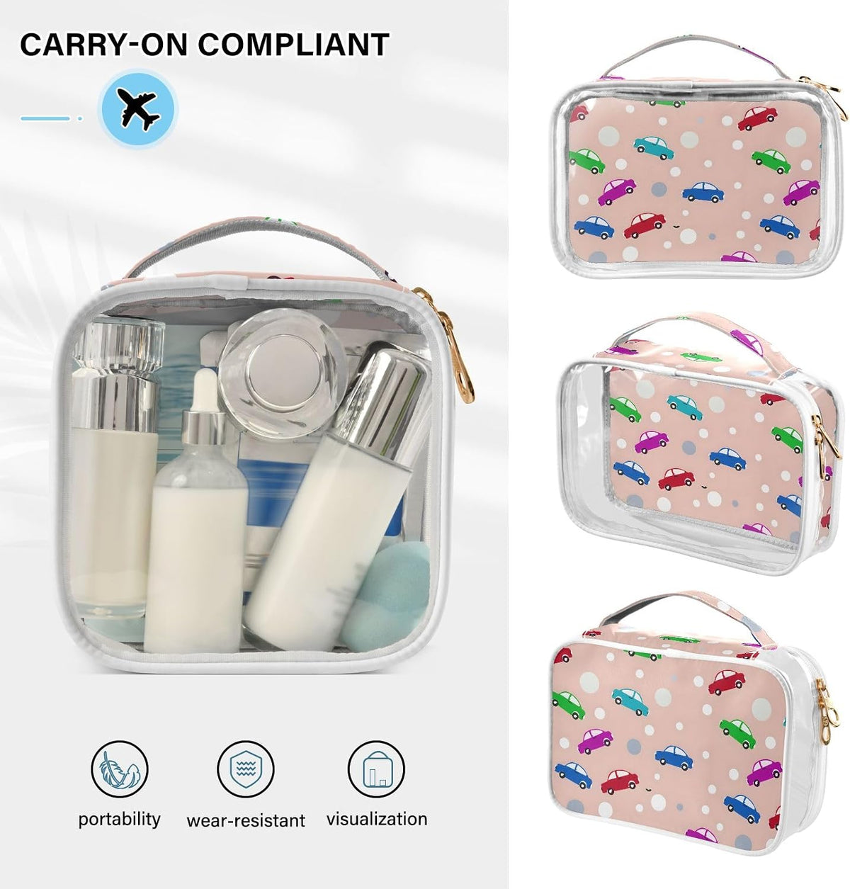 Colorful Truck Dot Toiletry Bag Travel Makeup Organizer Cosmetic Bags Clear Pouch Waterproof with Handle for Men Women