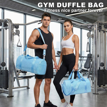 Gym Bag Sports Duffle Bag with Wet Pocket Weekender Overnight Bag with Waterproof Shoe Pouch and Air Hole for Girls Kids Women Travel Foldable Bag