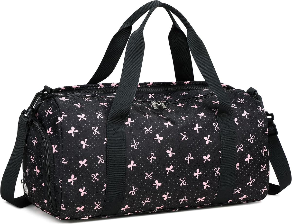 Gym Bag Sports Duffle Bag with Wet Pocket Weekender Overnight Bag with Waterproof Shoe Pouch and Air Hole for Girls Kids Women Travel Foldable Bag