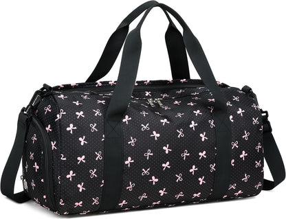 Gym Bag Sports Duffle Bag with Wet Pocket Weekender Overnight Bag with Waterproof Shoe Pouch and Air Hole for Girls Kids Women Travel Foldable Bag