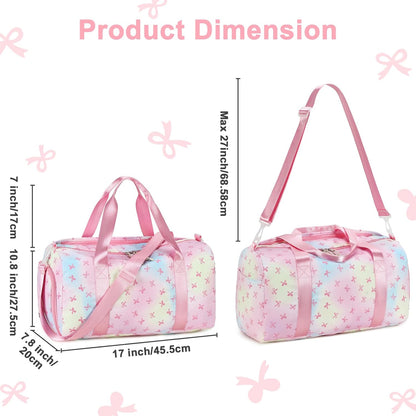 Gym Bag Sports Duffle Bag with Wet Pocket Weekender Overnight Bag with Waterproof Shoe Pouch and Air Hole for Girls Kids Women Travel Foldable Bag