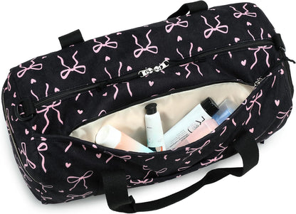 Gym Bag Sports Duffle Bag with Wet Pocket Weekender Overnight Bag with Waterproof Shoe Pouch and Air Hole for Girls Kids Women Travel Foldable Bag