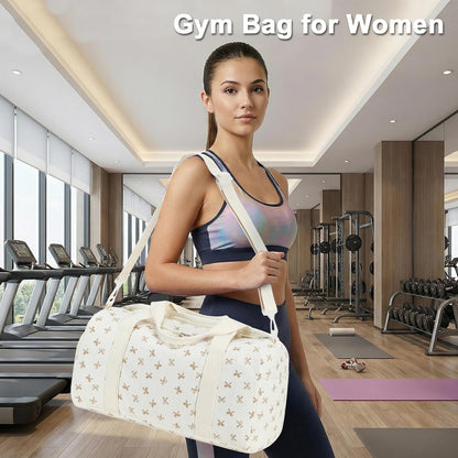 Gym Bag Sports Duffle Bag with Wet Pocket Weekender Overnight Bag with Waterproof Shoe Pouch and Air Hole for Girls Kids Women Travel Foldable Bag