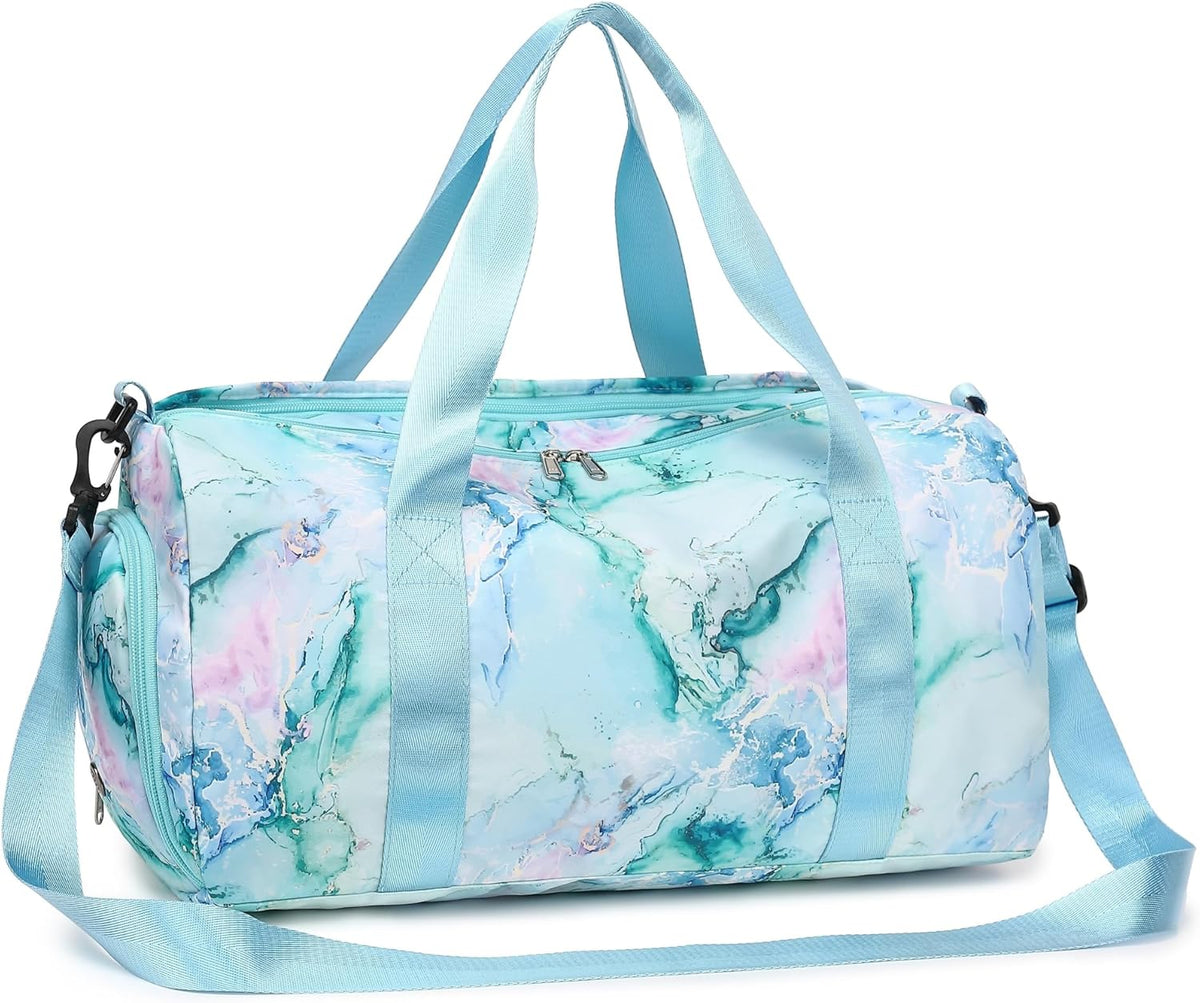 Gym Bag Sports Duffle Bag with Wet Pocket Weekender Overnight Bag with Waterproof Shoe Pouch and Air Hole for Girls Kids Women Travel Foldable Bag
