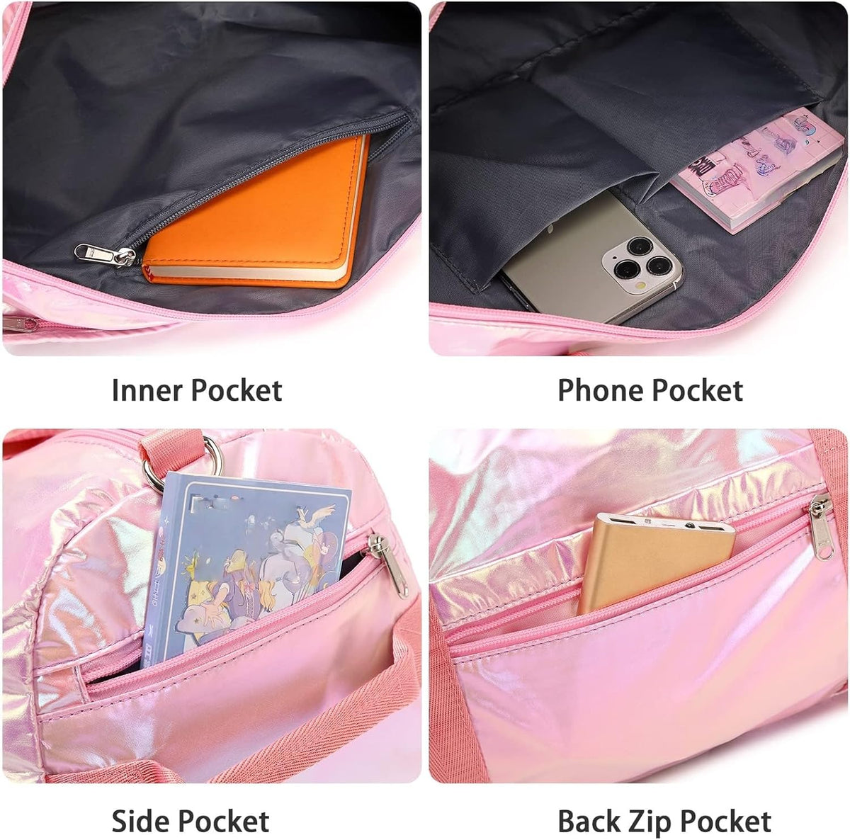Gym Bag Sports Duffle Bag with Wet Pocket Weekender Overnight Bag with Waterproof Shoe Pouch and Air Hole for Girls Kids Women Travel Foldable Bag