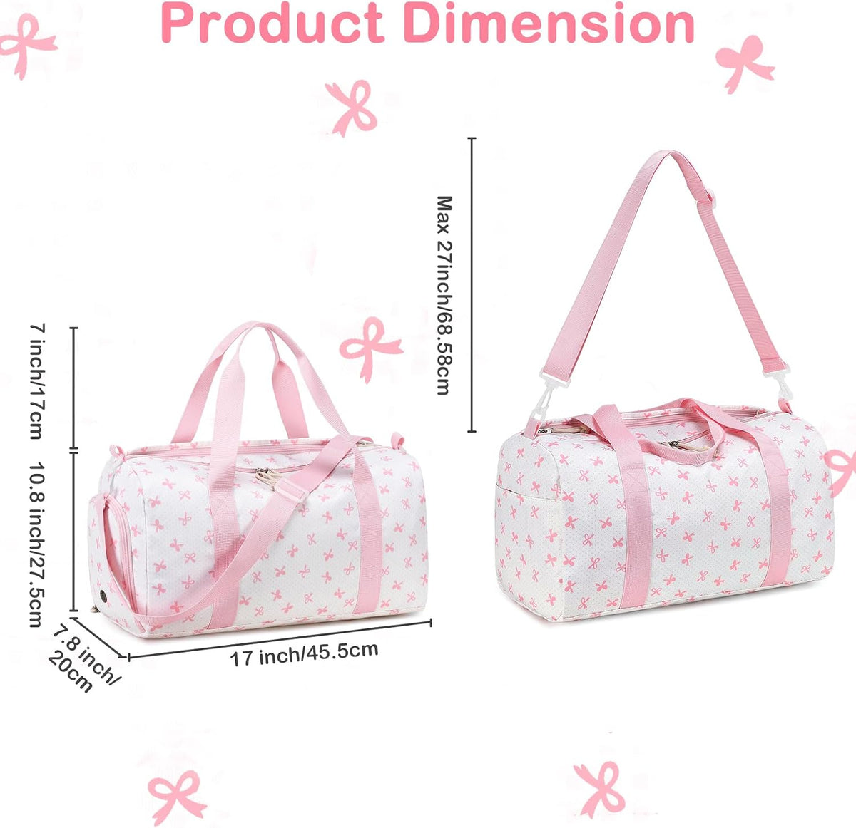 Gym Bag Sports Duffle Bag with Wet Pocket Weekender Overnight Bag with Waterproof Shoe Pouch and Air Hole for Girls Kids Women Travel Foldable Bag