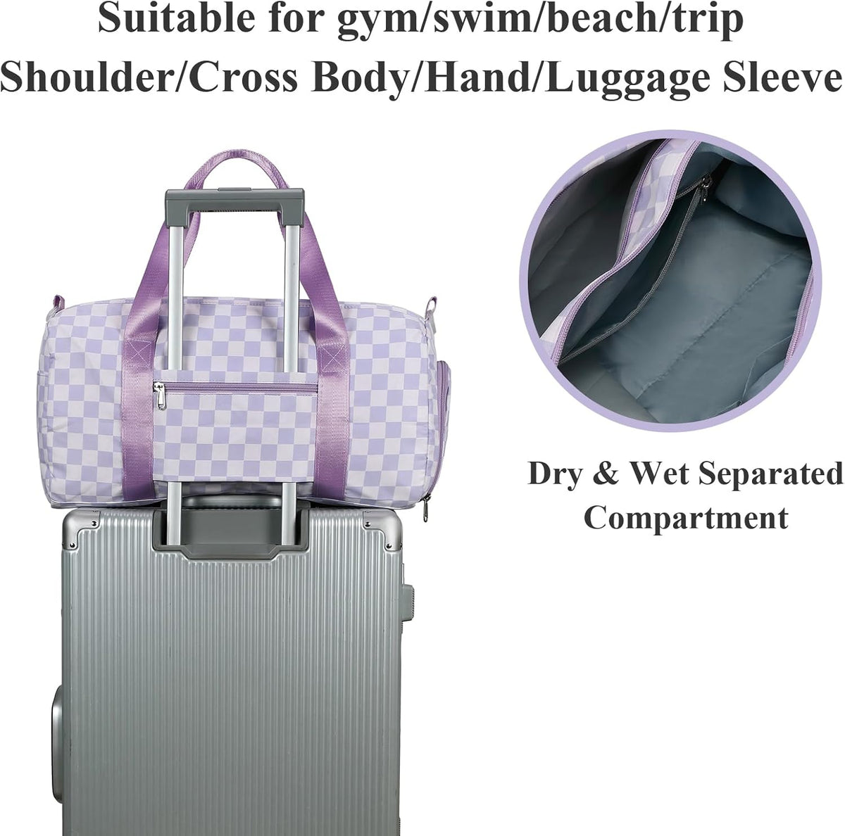 Gym Bag Sports Duffle Bag with Wet Pocket Weekender Overnight Bag with Waterproof Shoe Pouch and Air Hole for Girls Kids Women Travel Foldable Bag