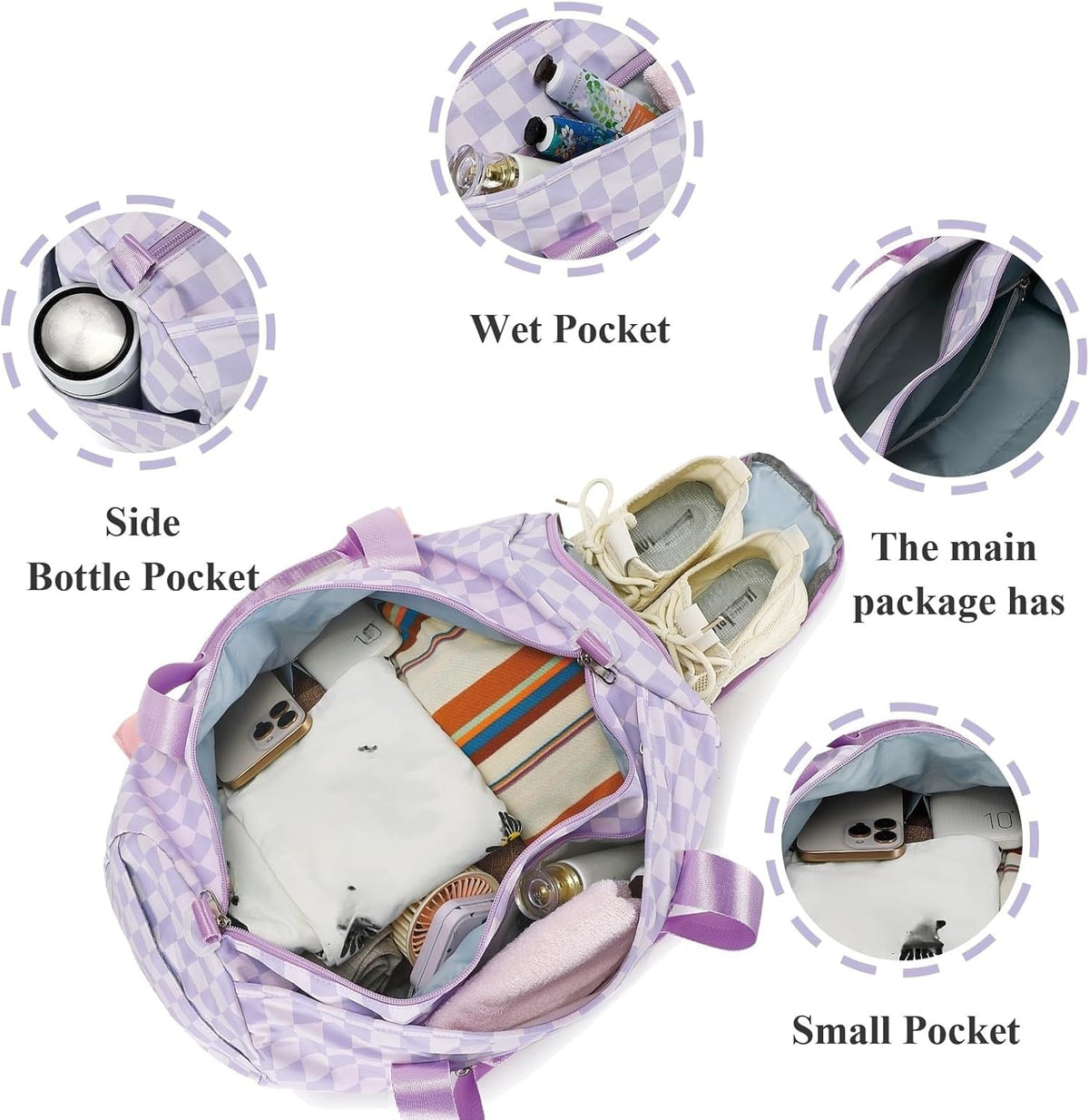 Gym Bag Sports Duffle Bag with Wet Pocket Weekender Overnight Bag with Waterproof Shoe Pouch and Air Hole for Girls Kids Women Travel Foldable Bag