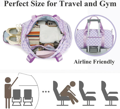 Gym Bag Sports Duffle Bag with Wet Pocket Weekender Overnight Bag with Waterproof Shoe Pouch and Air Hole for Girls Kids Women Travel Foldable Bag