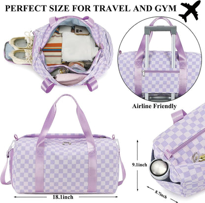Gym Bag Sports Duffle Bag with Wet Pocket Weekender Overnight Bag with Waterproof Shoe Pouch and Air Hole for Girls Kids Women Travel Foldable Bag
