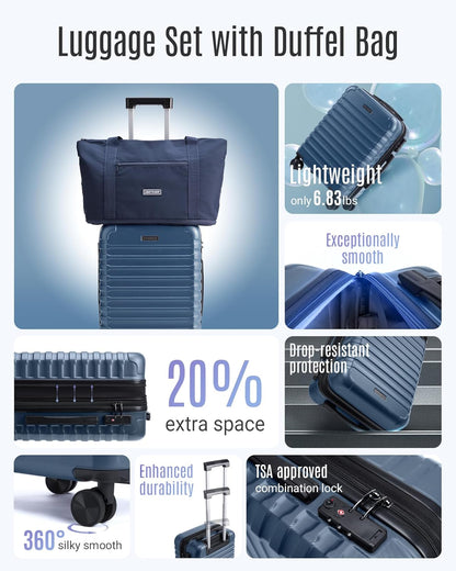 Luggage Sets, Carry On Luggage 22x14x9 Airline Approved, Carry On Travel Bag Suitcases with Wheels, Expandable Hardside Lightweight Rolling with TSA Lock 2-Piece Set (DB/20),Royal Blue