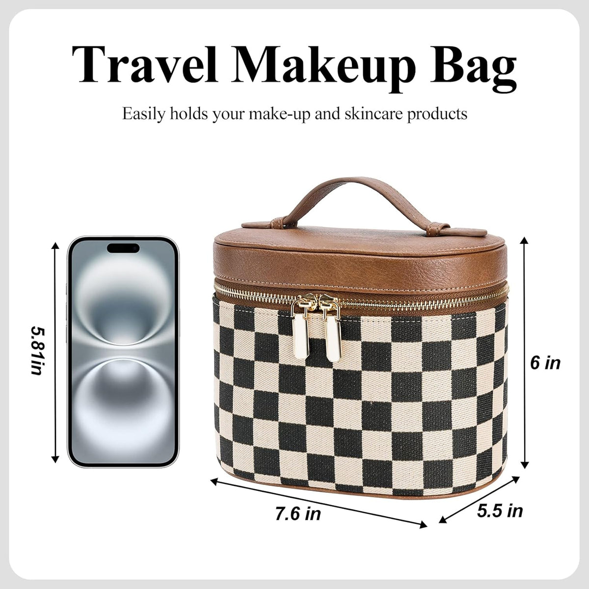 Makeup Bag, Travel Make up Case with Compartments and Handle, Portable Cosmetic Organizer Bags,Toiletry Bag for Women