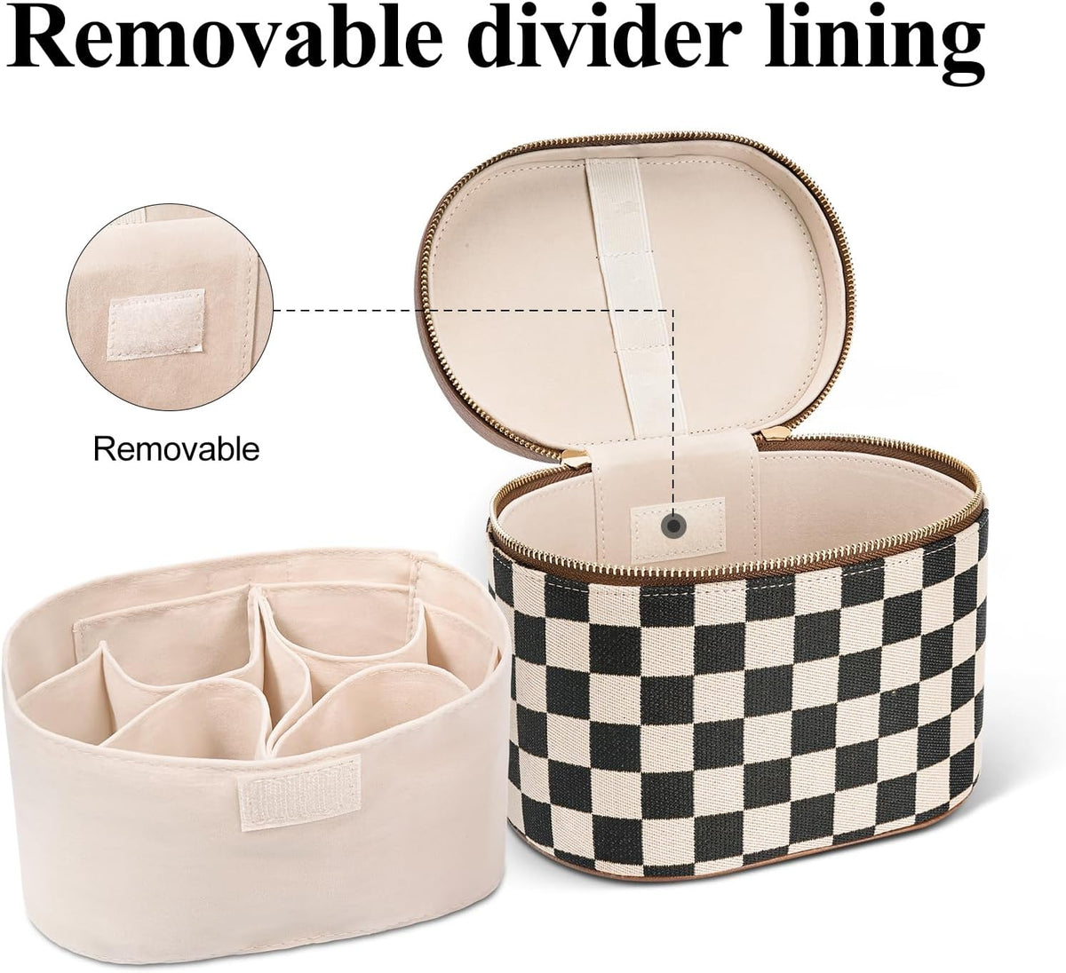 Makeup Bag, Travel Make up Case with Compartments and Handle, Portable Cosmetic Organizer Bags,Toiletry Bag for Women