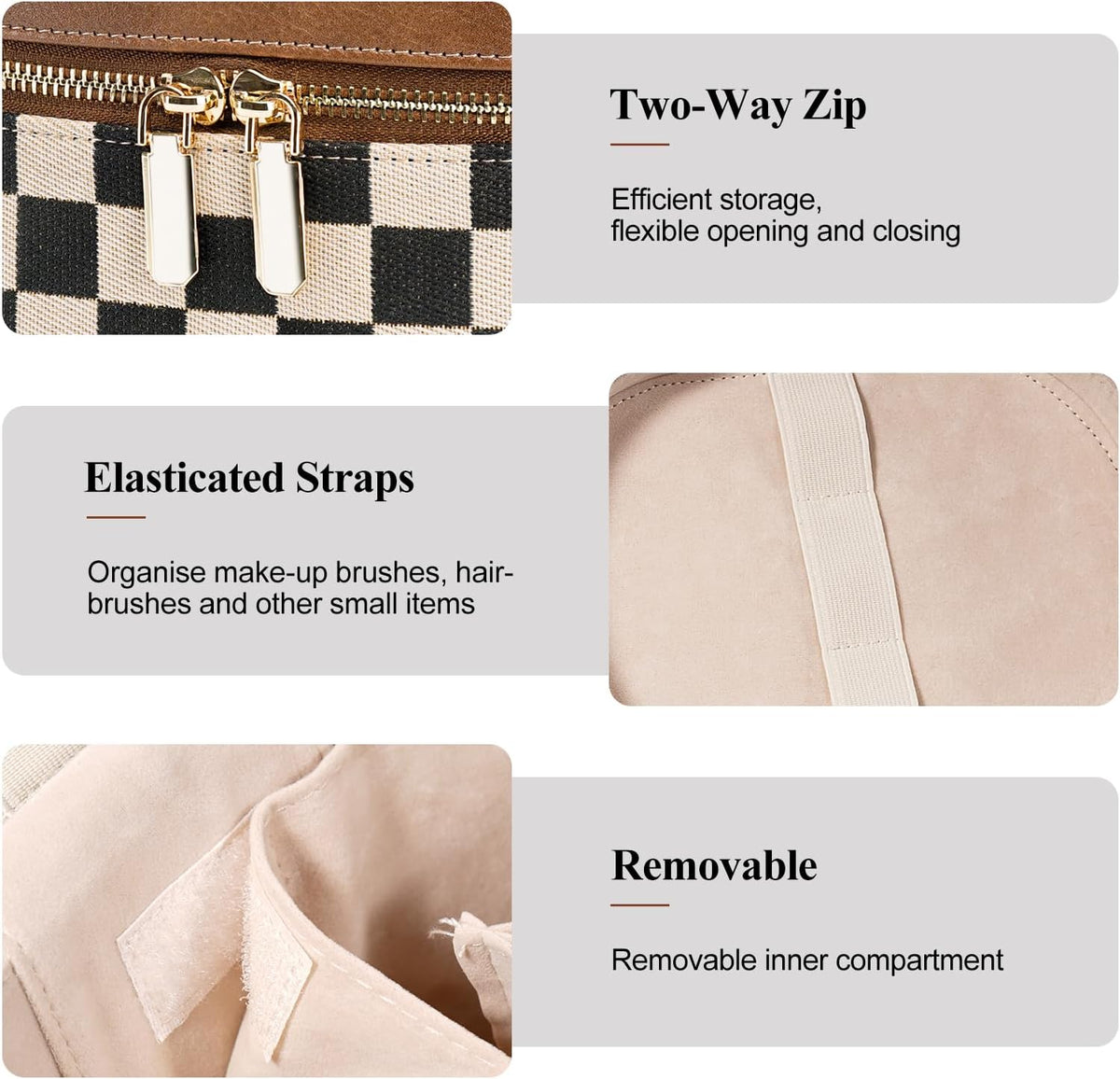 Makeup Bag, Travel Make up Case with Compartments and Handle, Portable Cosmetic Organizer Bags,Toiletry Bag for Women