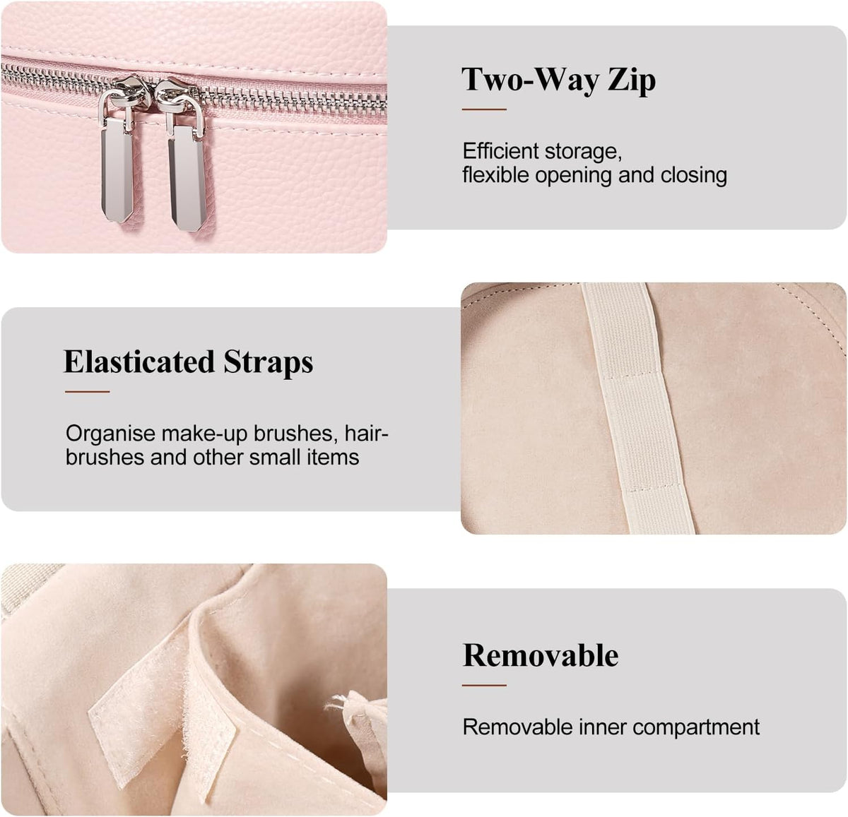 Makeup Bag, Travel Make up Case with Compartments and Handle, Portable Cosmetic Organizer Bags,Toiletry Bag for Women