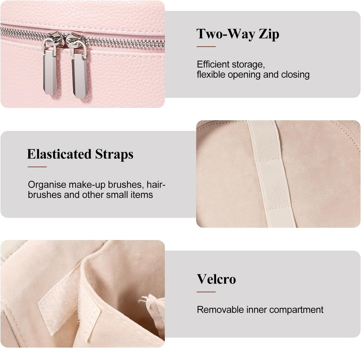Makeup Bag, Travel Make up Case with Compartments and Handle, Portable Cosmetic Organizer Bags,Toiletry Bag for Women
