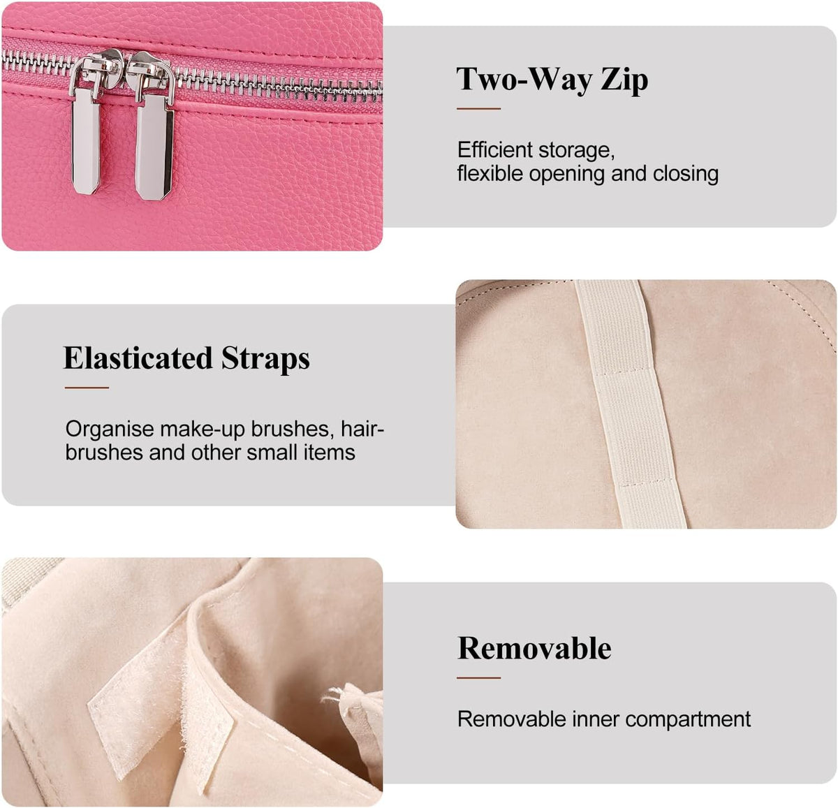 Makeup Bag, Travel Make up Case with Compartments and Handle, Portable Cosmetic Organizer Bags,Toiletry Bag for Women