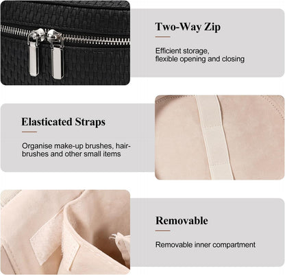 Makeup Bag, Travel Make up Case with Compartments and Handle, Portable Cosmetic Organizer Bags,Toiletry Bag for Women