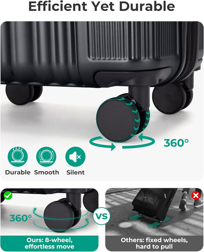 Carry On Luggage 22x14x9 Airline Approved, Lightweight luggage with Spinner Wheels, 20 Inch Expandable Hardside Carry On Suitcase with TSA Lock Rolling Travel suitcase Carry-On, Black