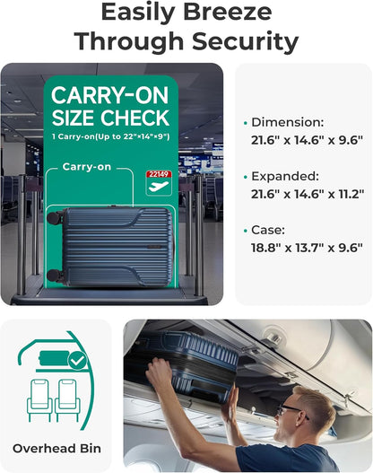 Carry On Luggage 22x14x9 Airline Approved, Lightweight luggage with Spinner Wheels, 20 Inch Expandable Hardside Carry On Suitcase with TSA Lock Rolling Travel suitcase Carry-On, Black