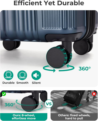 Carry On Luggage 22x14x9 Airline Approved, Lightweight luggage with Spinner Wheels, 20 Inch Expandable Hardside Carry On Suitcase with TSA Lock Rolling Travel suitcase Carry-On, Black
