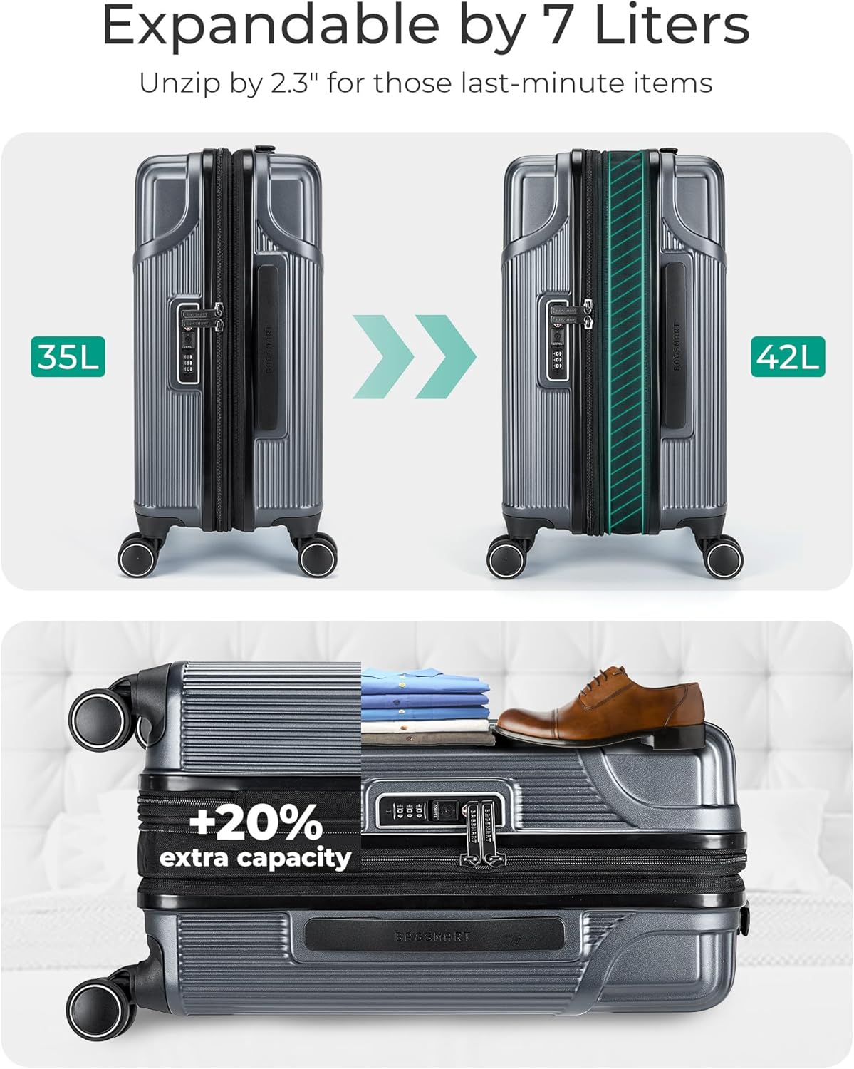 Carry On Luggage 22x14x9 Airline Approved, Lightweight luggage with Spinner Wheels, 20 Inch Expandable Hardside Carry On Suitcase with TSA Lock Rolling Travel suitcase Carry-On, Black