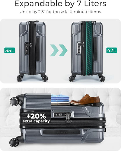 Carry On Luggage 22x14x9 Airline Approved, Lightweight luggage with Spinner Wheels, 20 Inch Expandable Hardside Carry On Suitcase with TSA Lock Rolling Travel suitcase Carry-On, Black