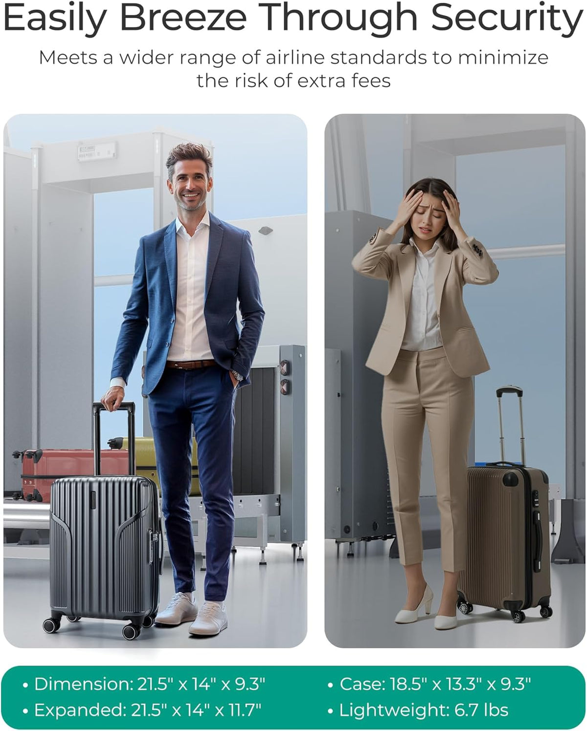 Carry On Luggage 22x14x9 Airline Approved, Lightweight luggage with Spinner Wheels, 20 Inch Expandable Hardside Carry On Suitcase with TSA Lock Rolling Travel suitcase Carry-On, Black
