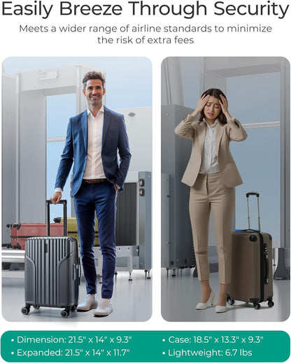 Carry On Luggage 22x14x9 Airline Approved, Lightweight luggage with Spinner Wheels, 20 Inch Expandable Hardside Carry On Suitcase with TSA Lock Rolling Travel suitcase Carry-On, Black