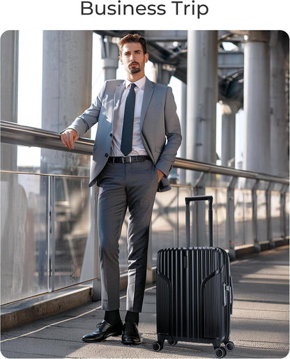 Carry On Luggage 22x14x9 Airline Approved, Lightweight luggage with Spinner Wheels, 20 Inch Expandable Hardside Carry On Suitcase with TSA Lock Rolling Travel suitcase Carry-On, Black