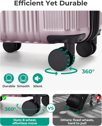 Carry On Luggage 22x14x9 Airline Approved, Lightweight luggage with Spinner Wheels, 20 Inch Expandable Hardside Carry On Suitcase with TSA Lock Rolling Travel suitcase Carry-On, Black