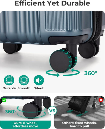 Carry On Luggage 22x14x9 Airline Approved, Lightweight luggage with Spinner Wheels, 20 Inch Expandable Hardside Carry On Suitcase with TSA Lock Rolling Travel suitcase Carry-On, Black