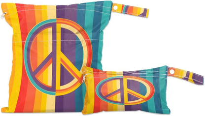 2 Set Peace Sign Wet Dry Bags for Baby Cloth Diapers Waterproof Storage Bag for Travel,Beach,Pool,Daycare,Stroller,Gym,Laundry,Dirty Clothes,Swimsuits & Wet Clothes, Peace Wet Bag