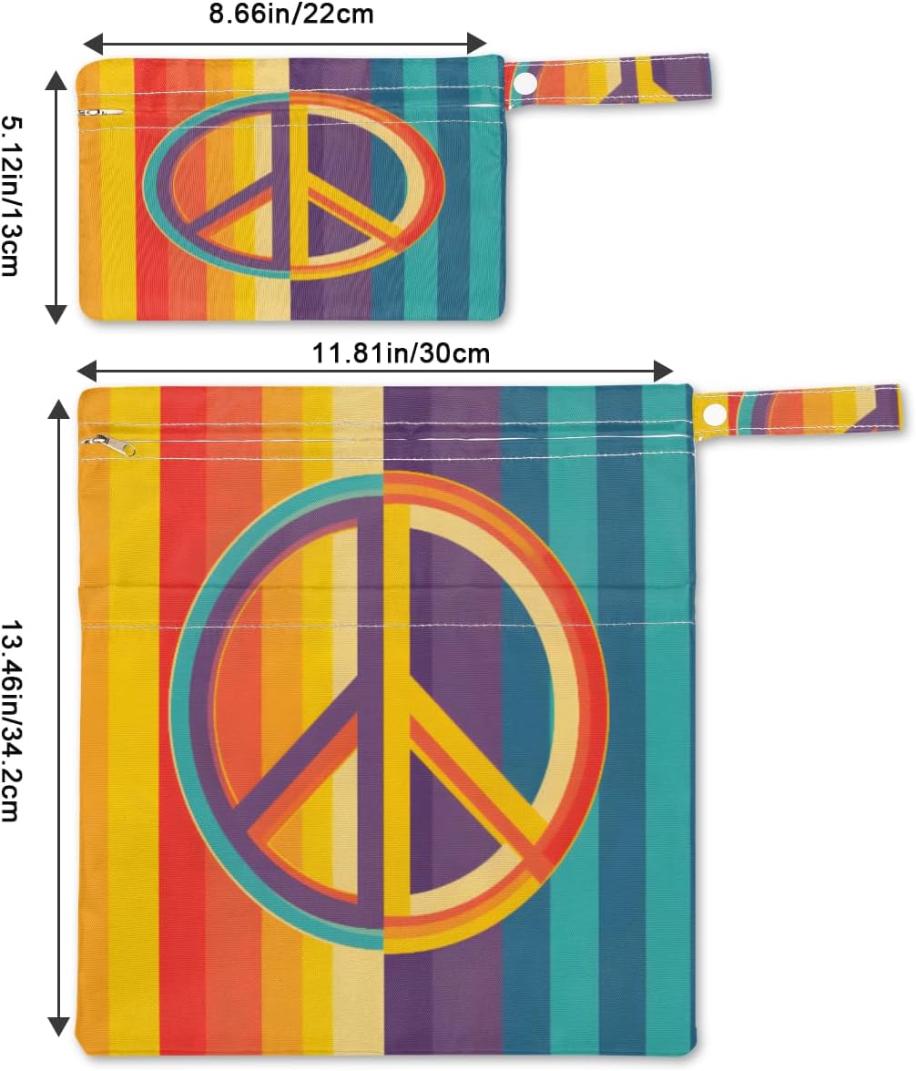 2 Set Peace Sign Wet Dry Bags for Baby Cloth Diapers Waterproof Storage Bag for Travel,Beach,Pool,Daycare,Stroller,Gym,Laundry,Dirty Clothes,Swimsuits & Wet Clothes, Peace Wet Bag
