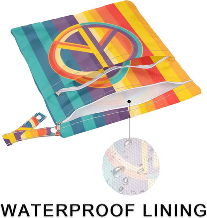 2 Set Peace Sign Wet Dry Bags for Baby Cloth Diapers Waterproof Storage Bag for Travel,Beach,Pool,Daycare,Stroller,Gym,Laundry,Dirty Clothes,Swimsuits & Wet Clothes, Peace Wet Bag