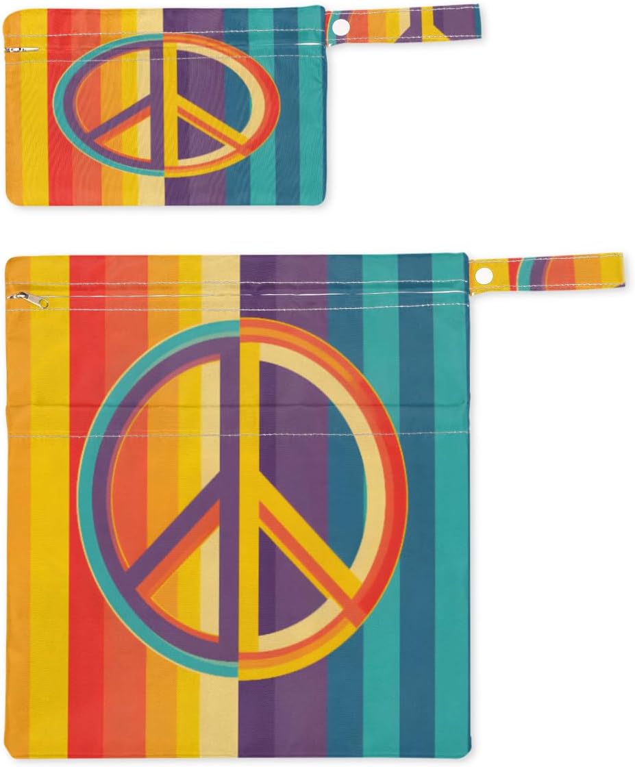 2 Set Peace Sign Wet Dry Bags for Baby Cloth Diapers Waterproof Storage Bag for Travel,Beach,Pool,Daycare,Stroller,Gym,Laundry,Dirty Clothes,Swimsuits & Wet Clothes, Peace Wet Bag