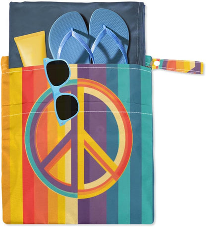 2 Set Peace Sign Wet Dry Bags for Baby Cloth Diapers Waterproof Storage Bag for Travel,Beach,Pool,Daycare,Stroller,Gym,Laundry,Dirty Clothes,Swimsuits & Wet Clothes, Peace Wet Bag