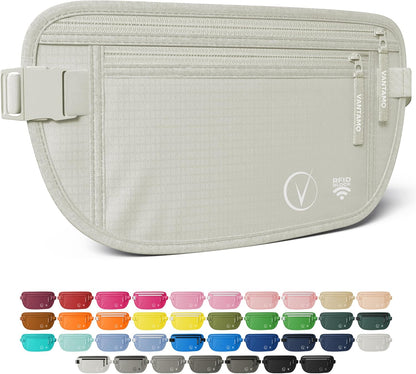 Money Belt with RFID For Men & Women, Hidden Passport Holder for Travel, 2 Compartment Travel Fanny Pack for Women Anti Theft