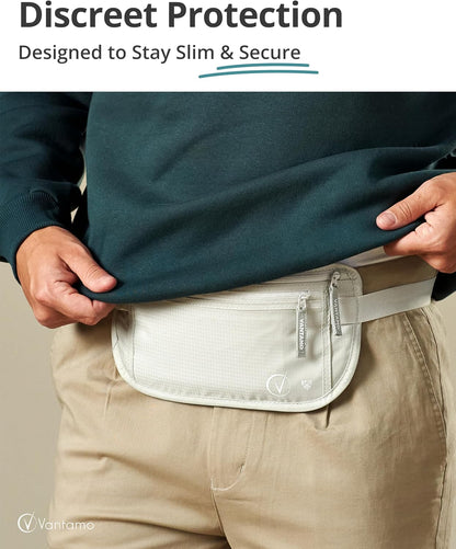 Money Belt with RFID For Men & Women, Hidden Passport Holder for Travel, 2 Compartment Travel Fanny Pack for Women Anti Theft